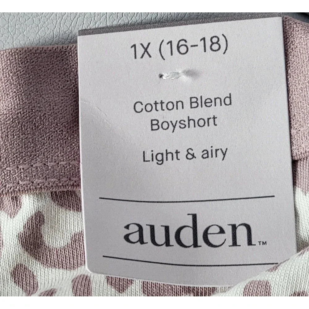 Auden Womens Plus Size 1X (16-18) Leopard Print Low Rise Boyshorts Underwear